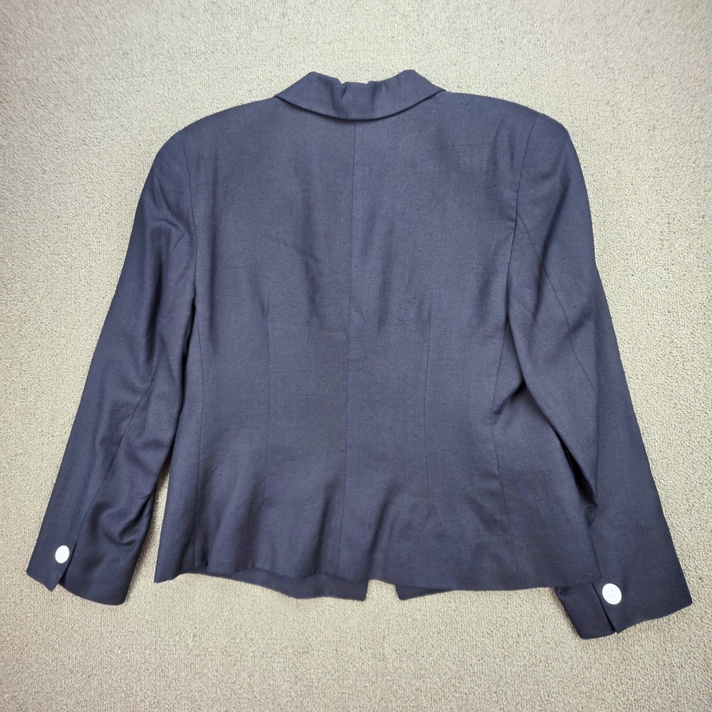 JH Collectibles Petites Blazer Womens Navy Blue Linen Blend Professional 12P - Picture 2 of 5